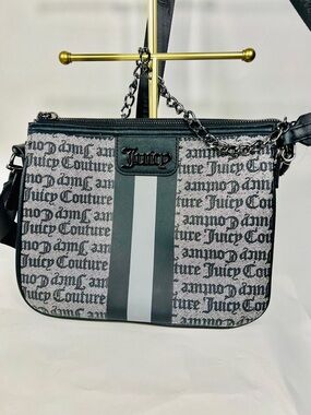Juicy Couture Black and Gray Logo Crossbody with Center Racing Stripe